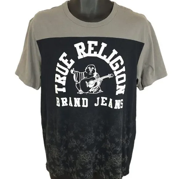 True Religion Brand Jeans Buddha T Shirt Flowers Floral Print Size Large - Picture 2 of 7